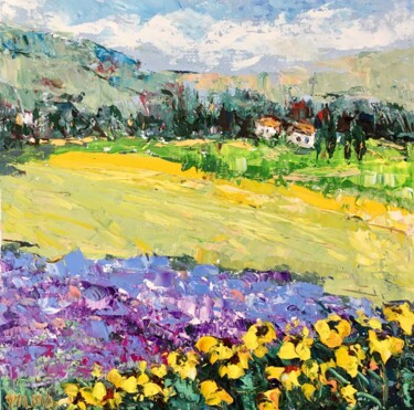 Peinture intitulée "Lavender And Sunflo…" par Vilma Gataveckiene, Œuvre d'art originale, Huile