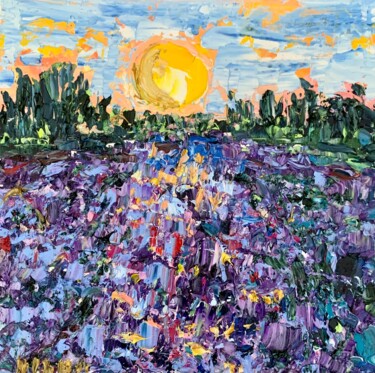 Painting titled "Lavender Flowers Fi…" by Vilma Gataveckiene, Original Artwork, Oil