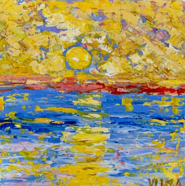 Painting titled "Sunset Seascape Imp…" by Vilma Gataveckiene, Original Artwork, Oil