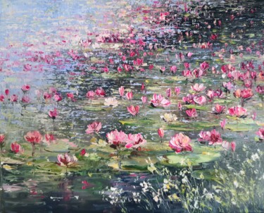 Painting titled "Blooming pond. Orig…" by Nati Art, Original Artwork, Oil