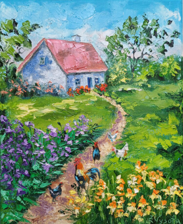 Pintura titulada "Morning in the Vill…" por Zina Vysota, Obra de arte original, Oleo Montado en Bastidor de camilla de madera