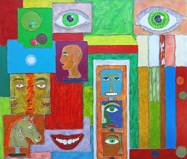 Malarstwo zatytułowany „Geometria da Perceç…” autorstwa Manuel Galveias, Oryginalna praca, Akryl Zamontowany na Drewniana ra…