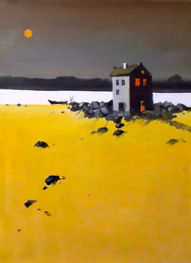 Pintura titulada "Solitary House Refl…" por Yerkezhan Kamentayeva, Obra de arte original, Oleo