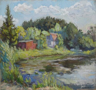 Peinture intitulée "The pond house" par Natalia Semenova, Œuvre d'art originale, Huile