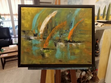 Malerei mit dem Titel "Régates en été" von Marie Claude Capron, Original-Kunstwerk, Acryl Auf Keilrahmen aus Holz montiert