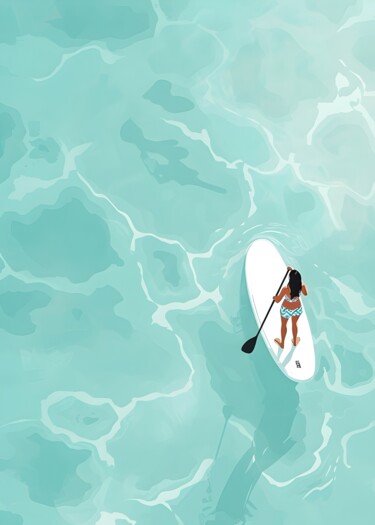 Digital Arts titled "Summer Paddle Board…" by Chun Yu Guan, Original Artwork, AI generated image Mounted on Wood Panel