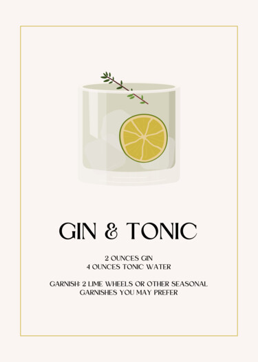 Arte digital titulada "Gin and Tonic: Mini…" por Chun Yu Guan, Obra de arte original, Imagen generada por IA Montado en Pane…