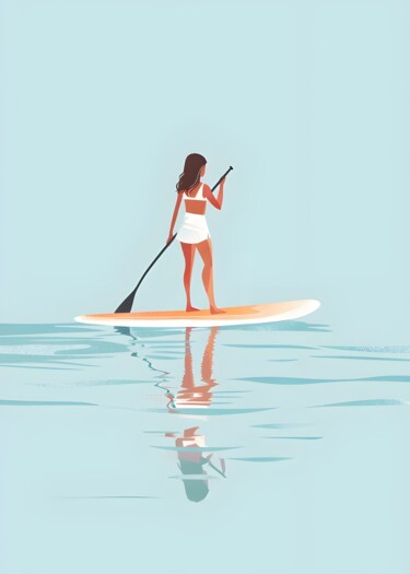 Digital Arts titled "Summer Paddle Board…" by Chun Yu Guan, Original Artwork, AI generated image Mounted on Wood Panel