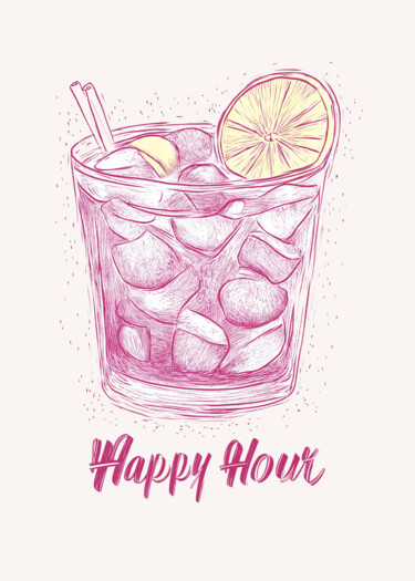 "Happy Hour Cocktail…" başlıklı Dijital Sanat 春宇 关 tarafından, Orijinal sanat, AI tarafından oluşturulan görüntü Ahşap panel…