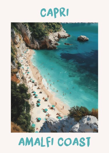 Digital Arts με τίτλο "Capri Beach: Amalfi…" από 春宇 关, Αυθεντικά έργα τέχνης, Εικόνα που δημιουργήθηκε με AI Τοποθετήθηκε στ…