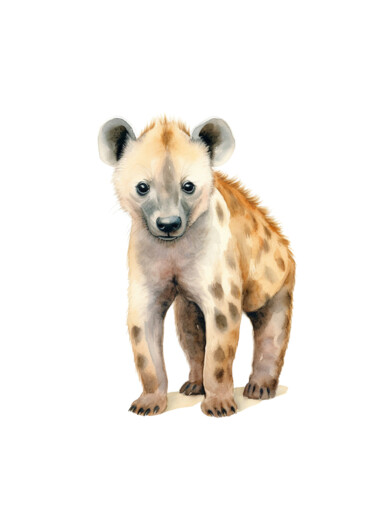 Digital Arts titled "Adorable Baby Hyena…" by Chun Yu Guan, Original Artwork, AI generated image Mounted on Wood Panel