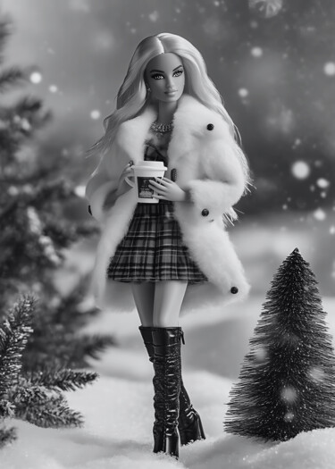 Digitale Kunst mit dem Titel "Barbie Winter Wonde…" von Chun Yu Guan, Original-Kunstwerk, KI-generiertes Bild Auf Holzplatte…