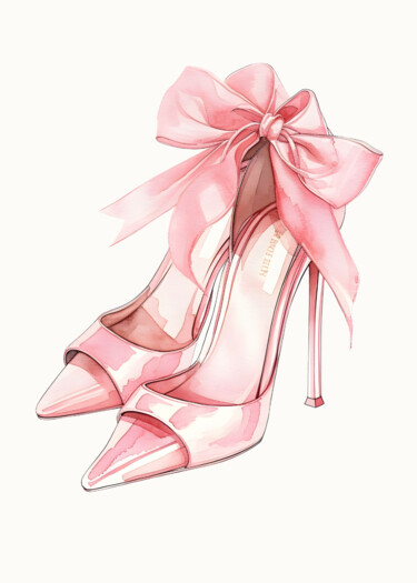 Digital Arts titled "Pink Bowknot High H…" by Chun Yu Guan, Original Artwork, AI generated image Mounted on Wood Panel