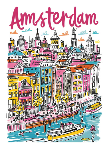 "Amsterdam Cityscape…" başlıklı Dijital Sanat 春宇 关 tarafından, Orijinal sanat, AI tarafından oluşturulan görüntü Ahşap panel…