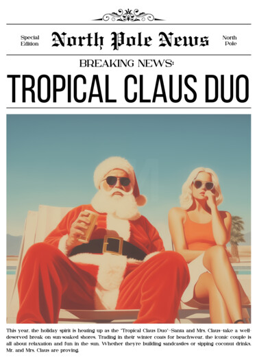Digital Arts titled "Tropical Claus Duo:…" by Chun Yu Guan, Original Artwork, AI generated image Mounted on Wood Panel