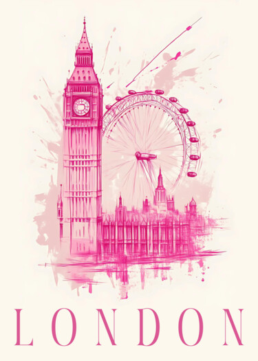 "Pink London: Big Be…" başlıklı Dijital Sanat 春宇 关 tarafından, Orijinal sanat, AI tarafından oluşturulan görüntü Ahşap panel…