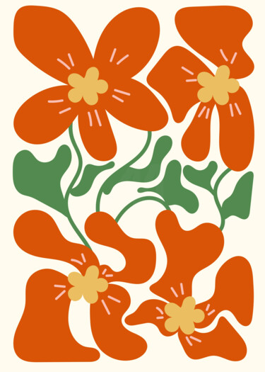 Digital Arts titled "Abstract Orange Flo…" by Chun Yu Guan, Original Artwork, AI generated image Mounted on Wood Panel