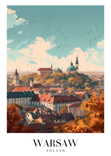 Arte digitale intitolato "Warsaw Autumn: Poli…" da Chun Yu Guan, Opera d'arte originale, Immagine generata dall'IA Montato s…