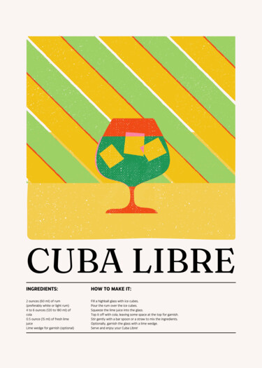Digital Arts titled "Cuba Libre Recipe P…" by Chun Yu Guan, Original Artwork, AI generated image Mounted on Wood Panel