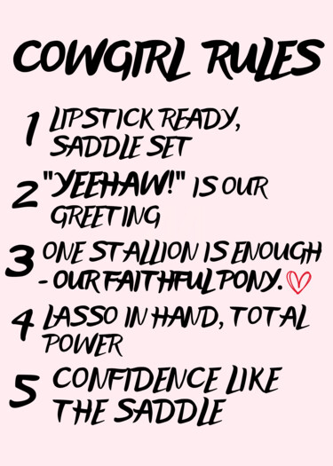 Digital Arts titled "Cowgirl Rules: Yeeh…" by Chun Yu Guan, Original Artwork, AI generated image Mounted on Wood Panel