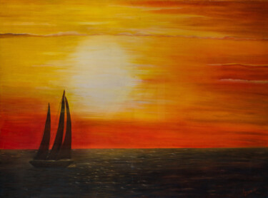 Pintura titulada "Navegando al amanec…" por Esmeralda Vea, Obra de arte original, Oleo Montado en Bastidor de camilla de mad…
