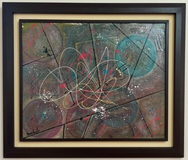 Painting titled "Mystic Planets" by Douayart, Original Artwork, Acrylic Mounted on Wood Stretcher frame