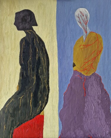 Painting titled "Silhouettes of peop…" by Natalya Belalova, Original Artwork, Oil Mounted on Wood Stretcher frame