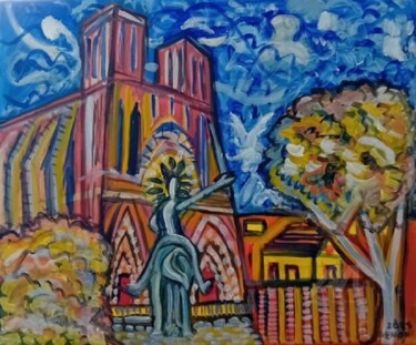 Peinture intitulée "Cathédrale 49" par Jc Hénon, Œuvre d'art originale, Huile