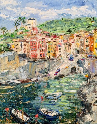 Painting titled "Riomaggiore Italian…" by Vilma Gataveckiene, Original Artwork, Oil