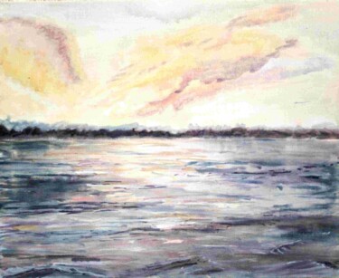 Peinture intitulée "Estuaire été" par Mulhode, Œuvre d'art originale, Acrylique Monté sur Carton