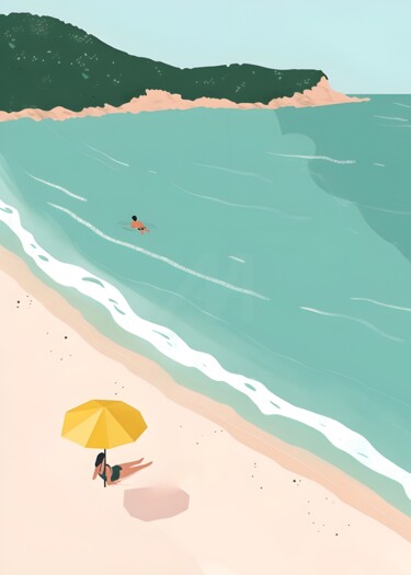 "Summer Beach Scene:…" başlıklı Dijital Sanat 春宇 关 tarafından, Orijinal sanat, AI tarafından oluşturulan görüntü Ahşap panel…