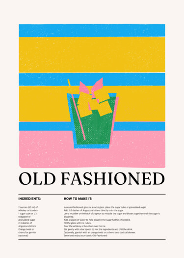 "Old Fashioned Cockt…" başlıklı Dijital Sanat 春宇 关 tarafından, Orijinal sanat, AI tarafından oluşturulan görüntü Ahşap panel…