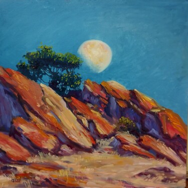 Painting titled "Moonlight over Red…" by Larisa Sidorova (Alsi), Original Artwork, Oil Mounted on Wood Stretcher frame