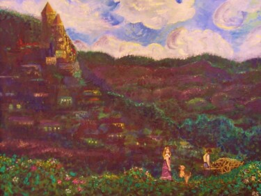 "Villagers Return" başlıklı Tablo Phillip Scaife tarafından, Orijinal sanat, Petrol Diğer sert panel üzerine monte edilmiş