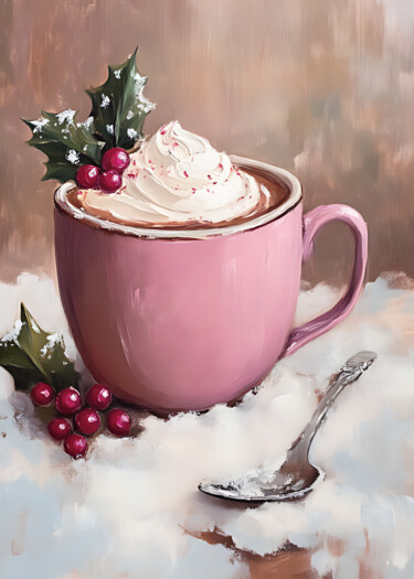 Digital Arts titled "Cozy Winter Hot Cho…" by Chun Yu Guan, Original Artwork, AI generated image Mounted on Wood Panel