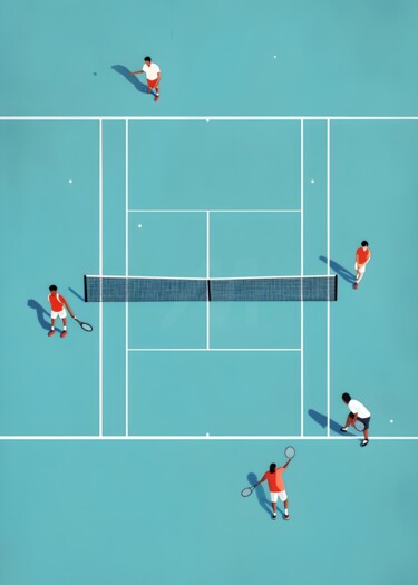 Digital Arts titled "Tennis Court Aerial…" by Chun Yu Guan, Original Artwork, AI generated image Mounted on Wood Panel