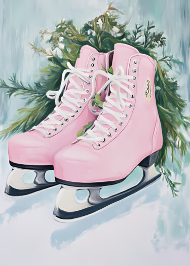 Digital Arts titled "Pink Ice Skates Win…" by Chun Yu Guan, Original Artwork, AI generated image Mounted on Wood Panel