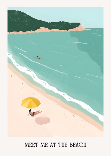 Digital Arts titled "Summer Beach Scene…" by Chun Yu Guan, Original Artwork, AI generated image Mounted on Wood Panel