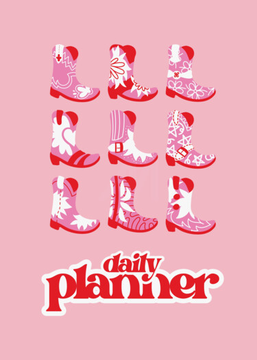 Digital Arts titled "Pink Cowgirl Boots…" by Chun Yu Guan, Original Artwork, AI generated image Mounted on Wood Panel