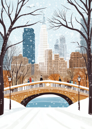 "Snowy Central Park…" başlıklı Dijital Sanat 春宇 关 tarafından, Orijinal sanat, AI tarafından oluşturulan görüntü Ahşap panel…
