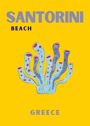 Digital Arts titled "Santorini Beach Gre…" by Chun Yu Guan, Original Artwork, AI generated image Mounted on Wood Panel