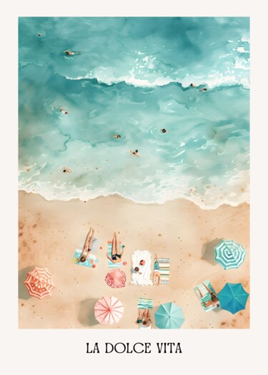 Digital Arts titled "La Dolce Vita Beach…" by Chun Yu Guan, Original Artwork, AI generated image Mounted on Wood Panel