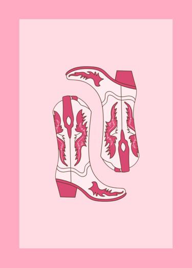 Digital Arts titled "Pink Cowboy Boots W…" by Chun Yu Guan, Original Artwork, AI generated image Mounted on Wood Panel