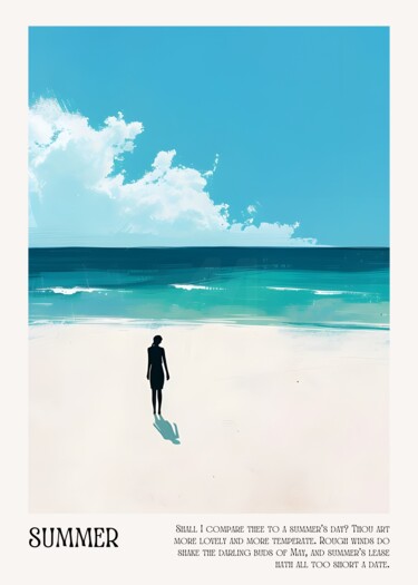 Digital Arts titled "Summer Beach Minima…" by Chun Yu Guan, Original Artwork, AI generated image Mounted on Wood Panel