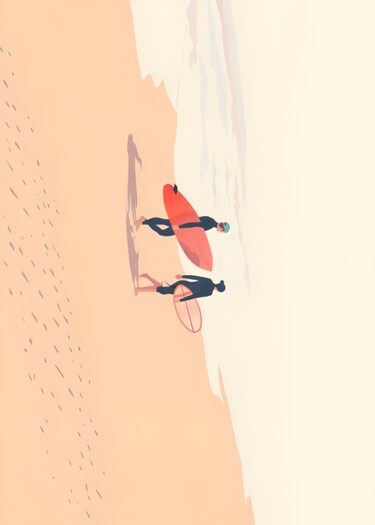 Digital Arts με τίτλο "Surfers Walking on…" από 春宇 关, Αυθεντικά έργα τέχνης, Εικόνα που δημιουργήθηκε με AI Τοποθετήθηκε στο…
