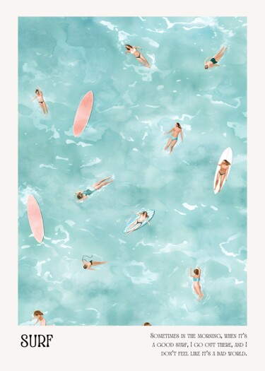 Digital Arts titled "Summer Surf Girls O…" by Chun Yu Guan, Original Artwork, AI generated image Mounted on Wood Panel