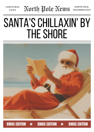 Digital Arts titled "Santa's Beach Chill…" by Chun Yu Guan, Original Artwork, AI generated image Mounted on Wood Panel