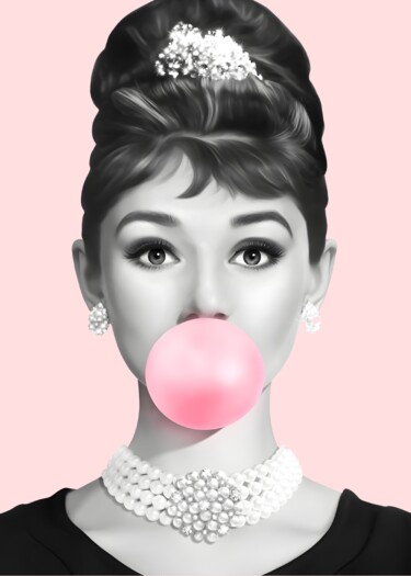 Arte digital titulada "Audrey Hepburn Pop…" por Chun Yu Guan, Obra de arte original, Imagen generada por IA Montado en Panel…