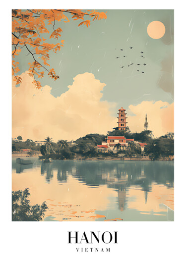 Arts numériques intitulée "Scenic Hanoi Vietna…" par Chun Yu Guan, Œuvre d'art originale, Image générée par l'IA Monté sur P…