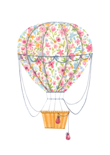 Artes digitais intitulada "Floral Hot Air Ball…" por Chun Yu Guan, Obras de arte originais, Imagem gerada por IA Montado em…